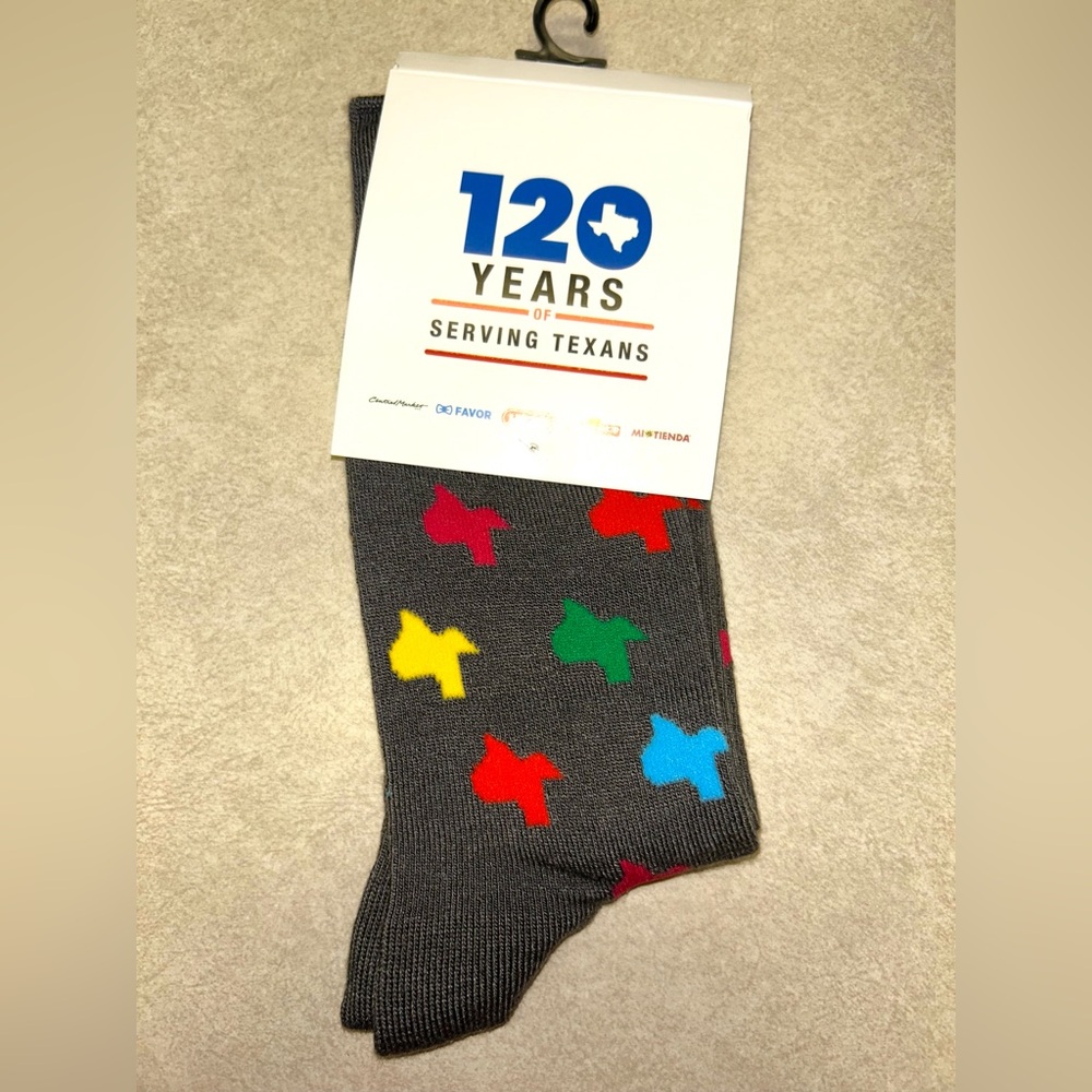HEB 120th Anniversary Socks Gray with Allover Texas Pattern Unisex One Size